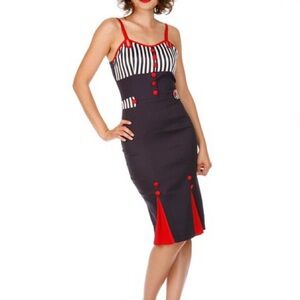 Voodoo Vixen Black and Red Striped Midi Dress